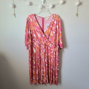 Michael Kors Pink Paisley Print Surplice Dress Size 1X